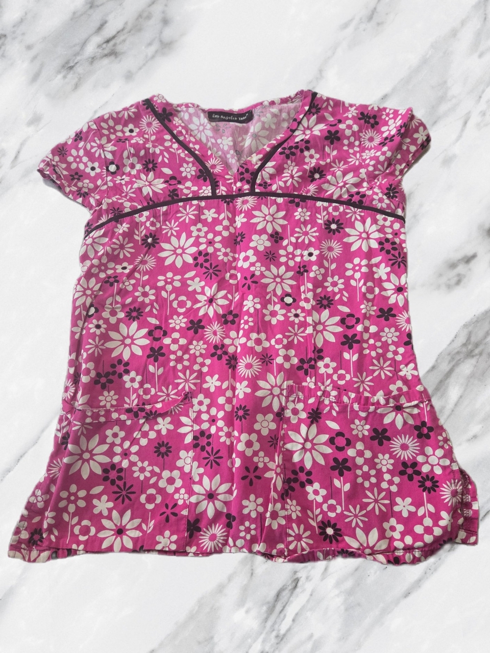 Pink Floral V-Neck Scrub Top